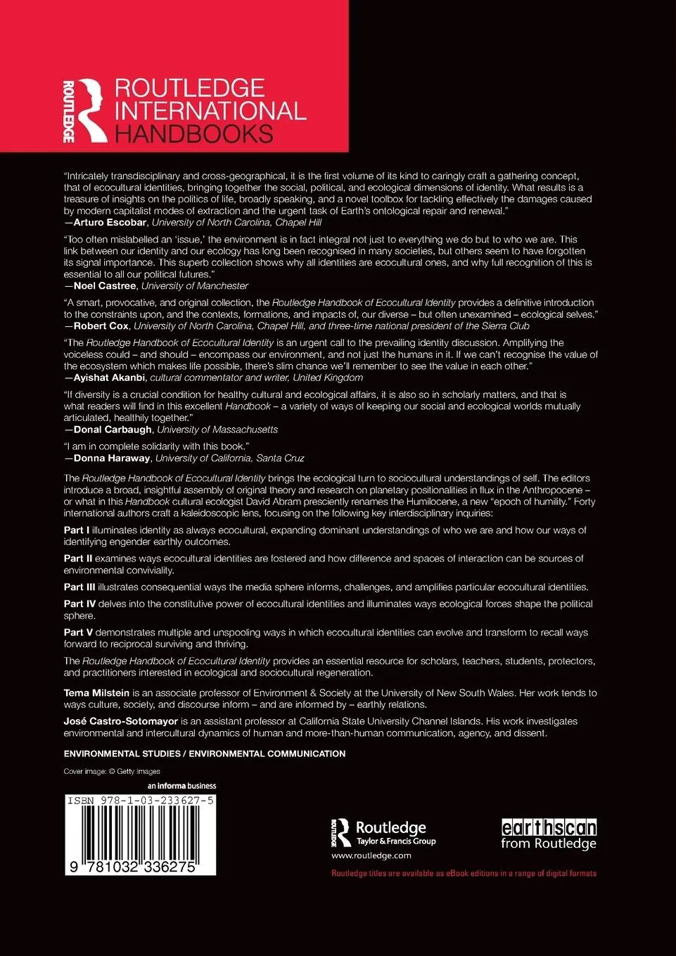 Rückseite: 9781032336275 | Routledge Handbook of Ecocultural Identity | Tema Milstein (u. a.)
