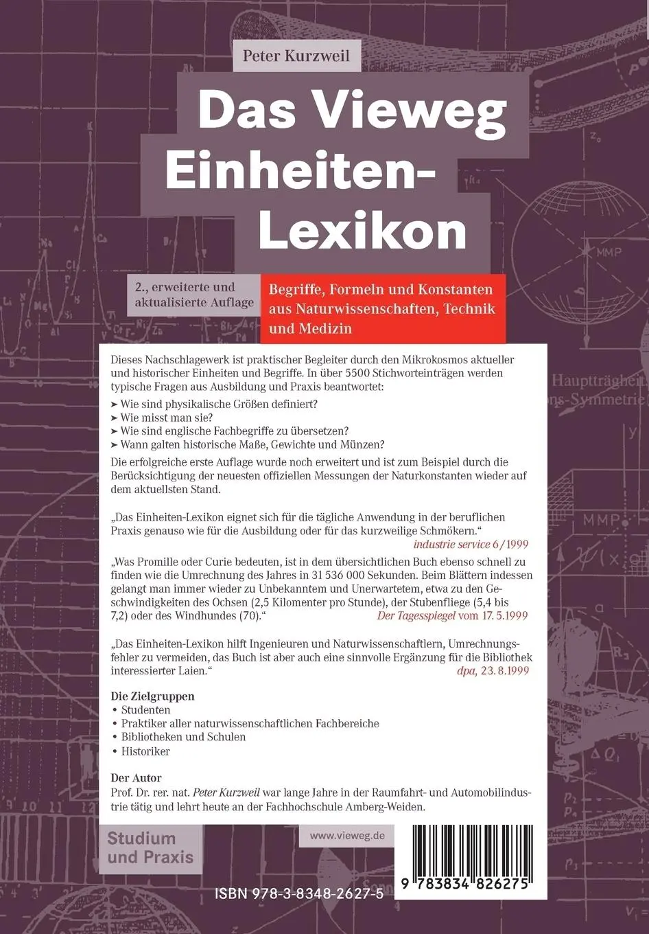 Rückseite: 9783834826275 | Das Vieweg Einheiten-Lexikon | Peter Kurzweil | Taschenbuch | x | 2012