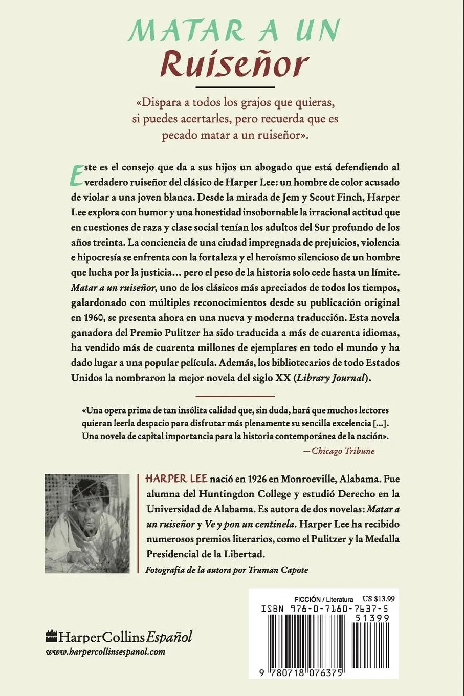 Rückseite: 9780718076375 | Matar a un ruiseñor (To Kill a Mockingbird - Spanish Edition) | Lee