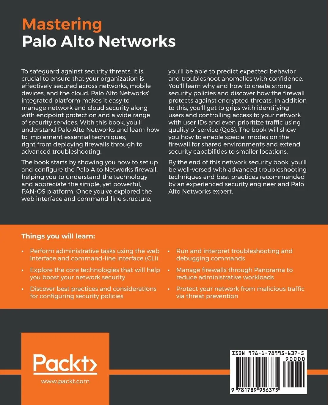 Rückseite: 9781789956375 | Mastering Palo Alto Networks | Tom Piens | Taschenbuch | Englisch