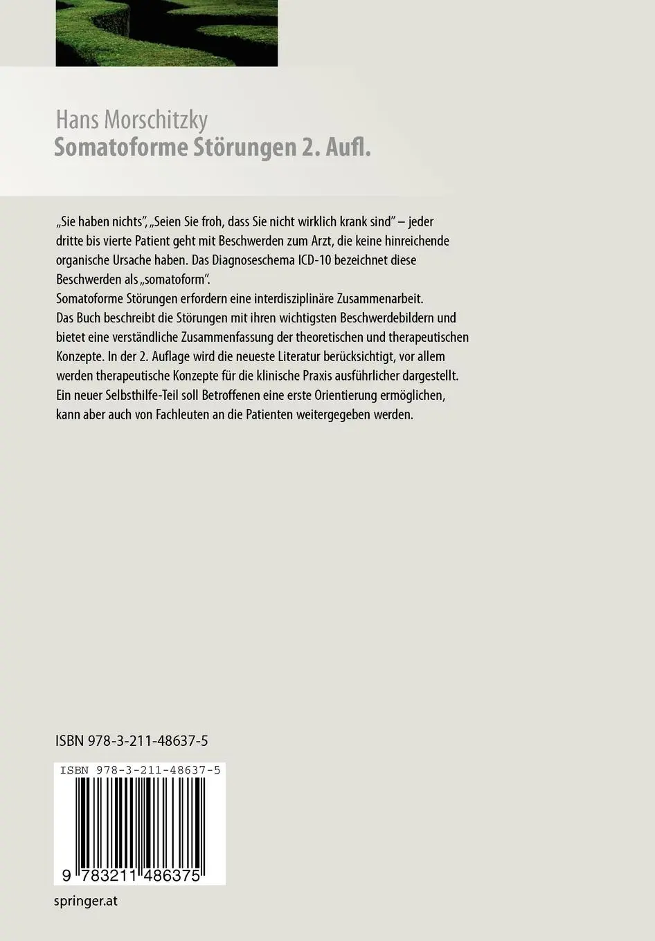 Rückseite: 9783211486375 | Somatoforme Störungen | Hans Morschitzky | Taschenbuch | xvi | Deutsch