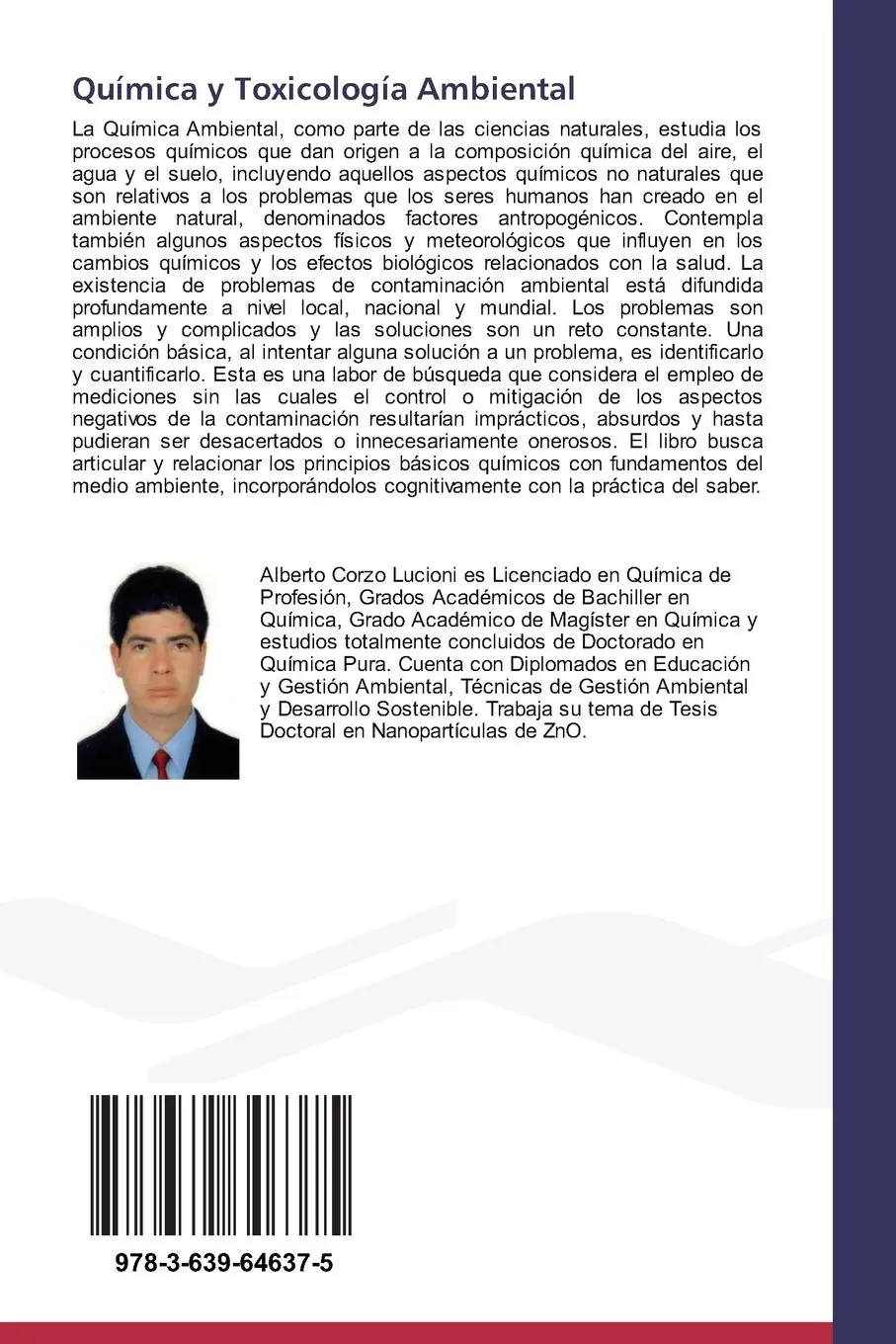 Rückseite: 9783639646375 | Química y Toxicología Ambiental | Alberto Corzo Lucioni | Taschenbuch