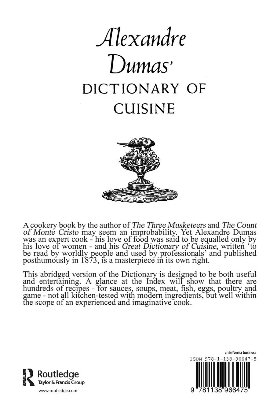 Rückseite: 9781138966475 | Alexander Dumas Dictionary Of Cuisine | Dumas | Taschenbuch | Englisch