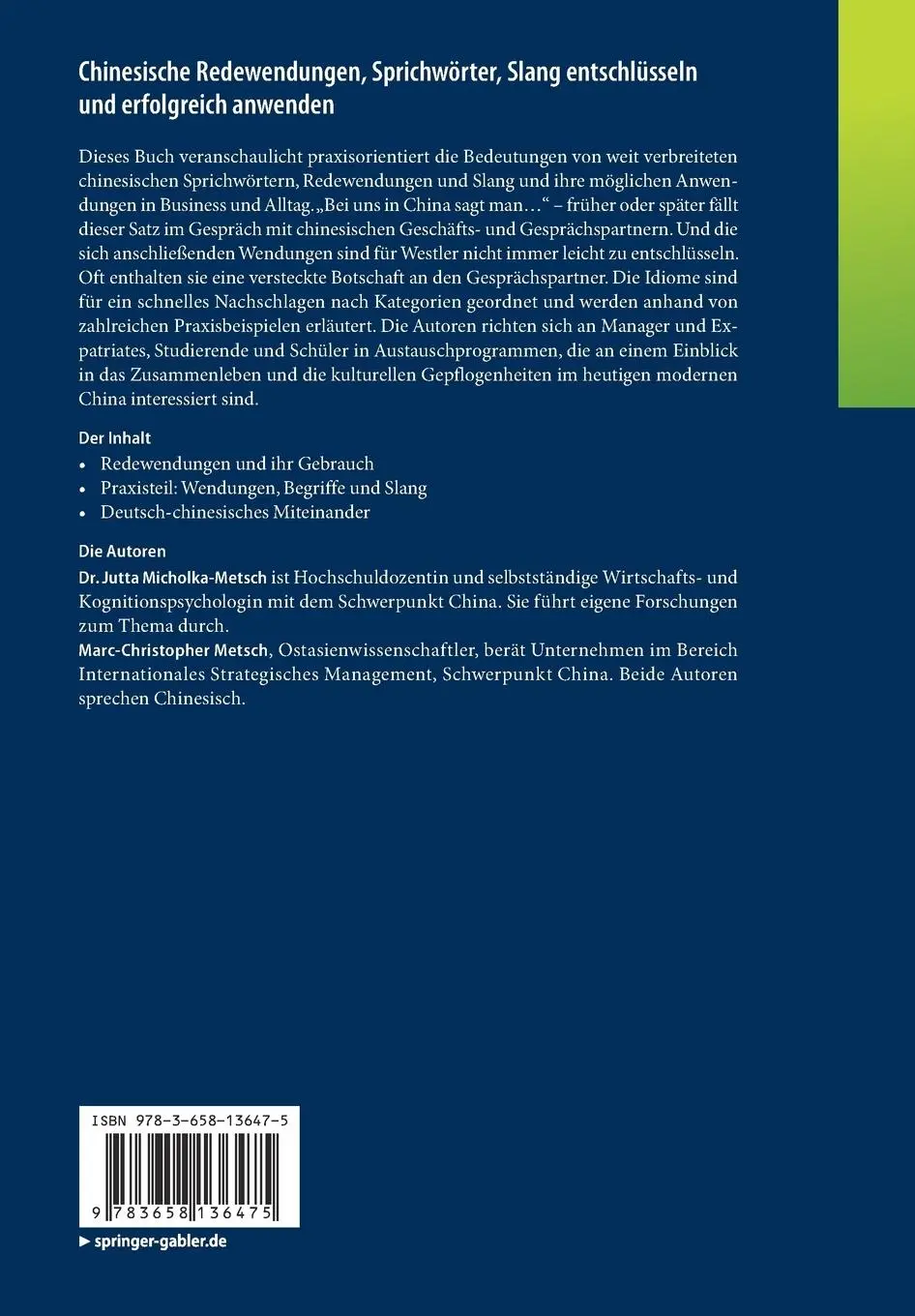 Rückseite: 9783658136475 | Chinesische Redewendungen, Sprichwörter, Slang entschlüsseln und...