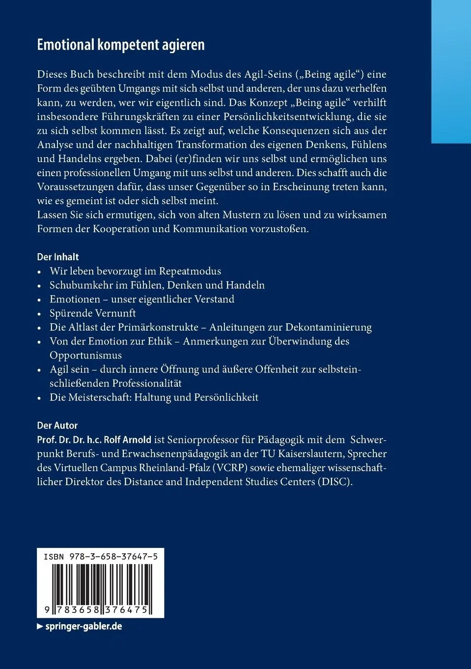 Rückseite: 9783658376475 | Emotional kompetent agieren | Rolf Arnold | Taschenbuch | xv | Deutsch
