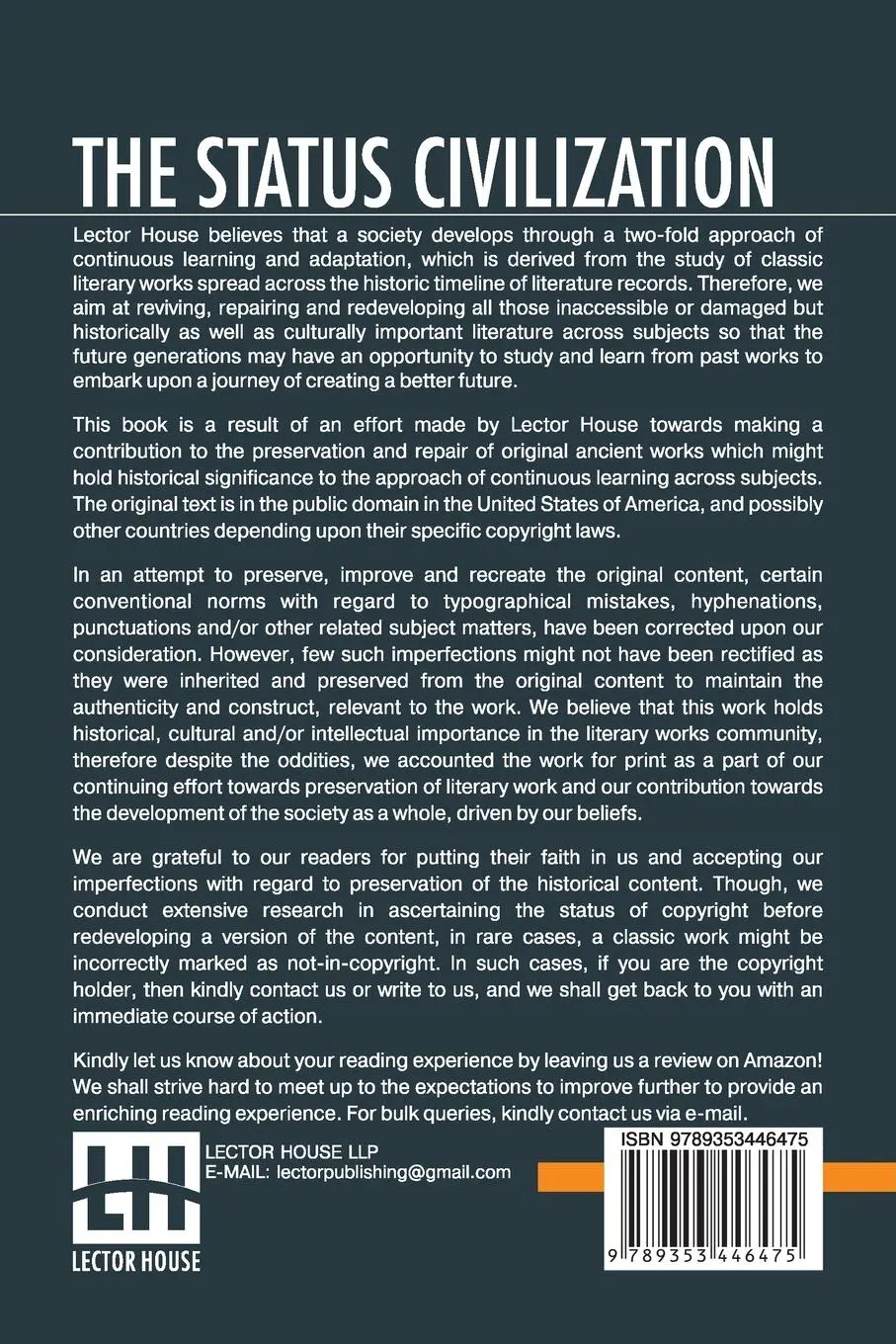 Rückseite: 9789353446475 | The Status Civilization | Robert Sheckley | Taschenbuch | Englisch