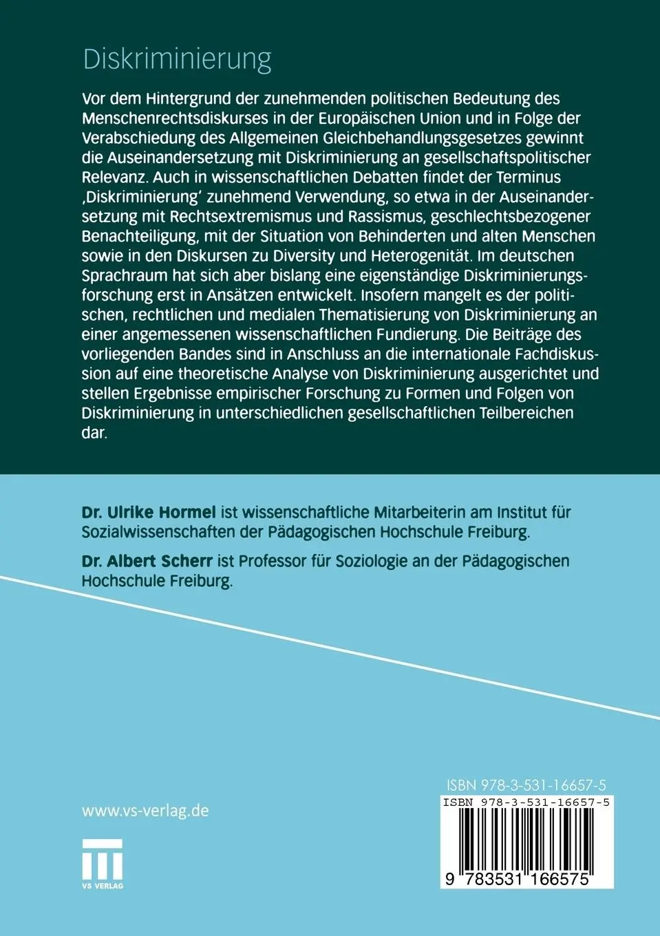 Rückseite: 9783531166575 | Diskriminierung | Grundlagen und Forschungsergebnisse | Scherr (u. a.)