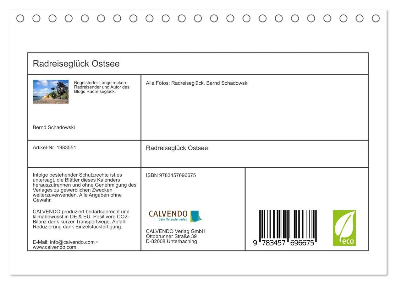 Bild: 9783457696675 | Radreiseglück Ostsee (Tischkalender 2026 DIN A5 quer), CALVENDO...