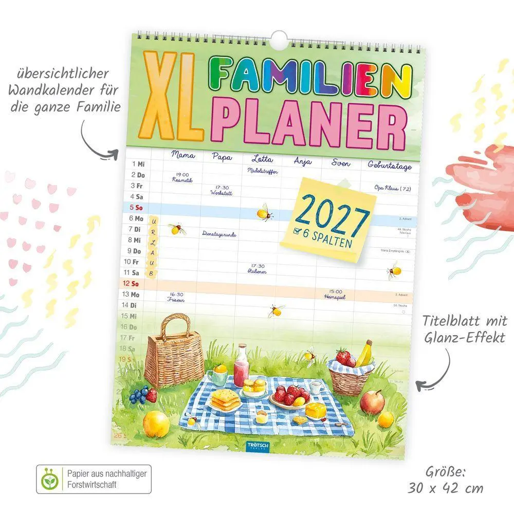Bild: 9783988026675 | TRÖTSCH - Großbildkalender XL Familienplaner 2027 mit 6 Spalten | KG