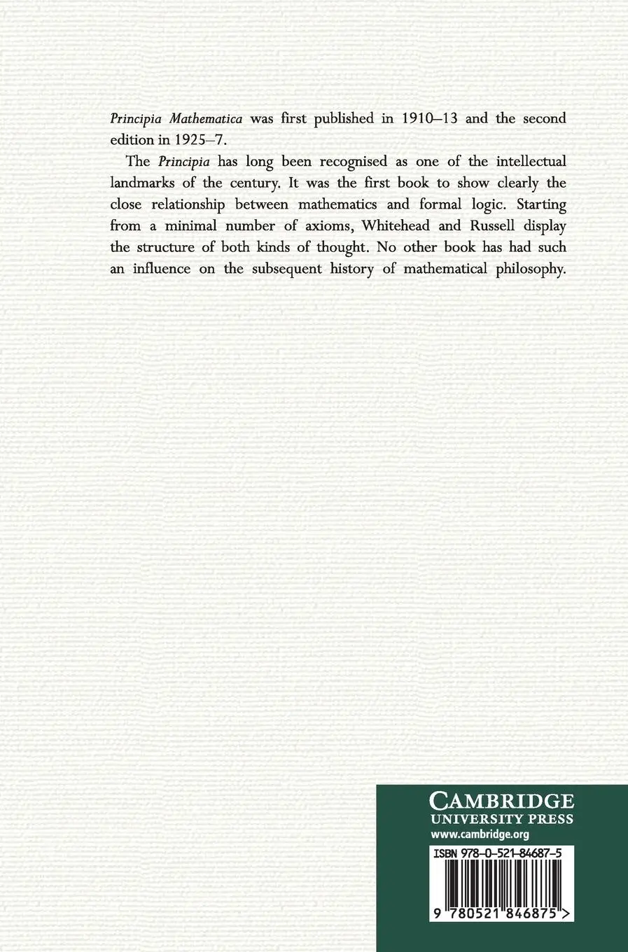 Rückseite: 9780521846875 | Principia Mathematica | Alfred North Whitehead (u. a.) | Buch | 2012