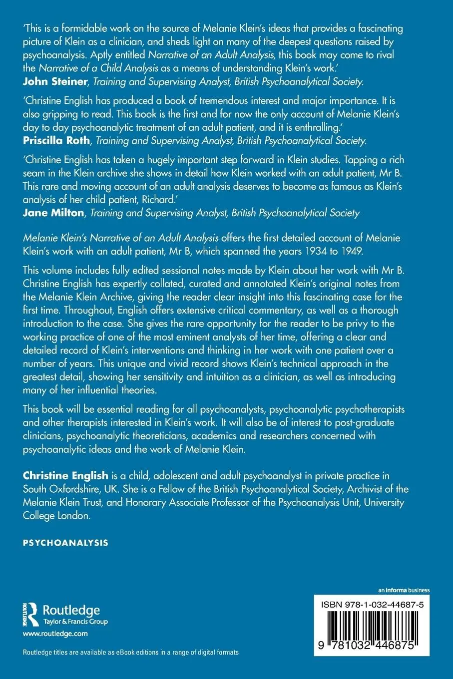 Rückseite: 9781032446875 | Melanie Klein's Narrative of an Adult Analysis | Christine English