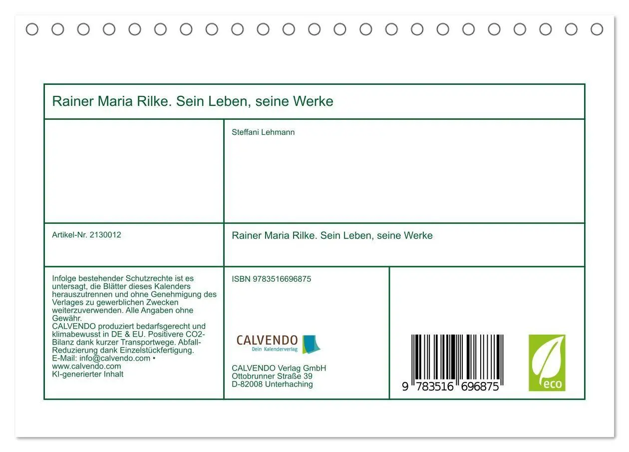 Bild: 9783516696875 | Rainer Maria Rilke. Sein Leben, seine Werke (Tischkalender 2026 DIN...