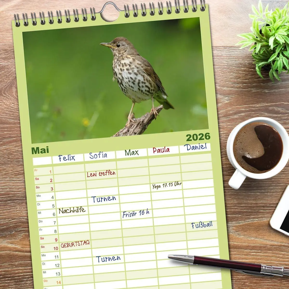 Bild: 9783516516975 | Familienplaner 2026 - Vögel mit 5 Spalten (Wandkalender, 21 x 45...