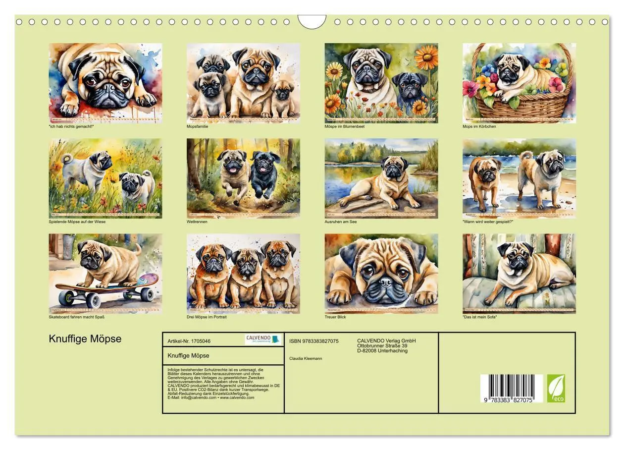 Bild: 9783383827075 | Knuffige Möpse (Wandkalender 2025 DIN A3 quer), CALVENDO...