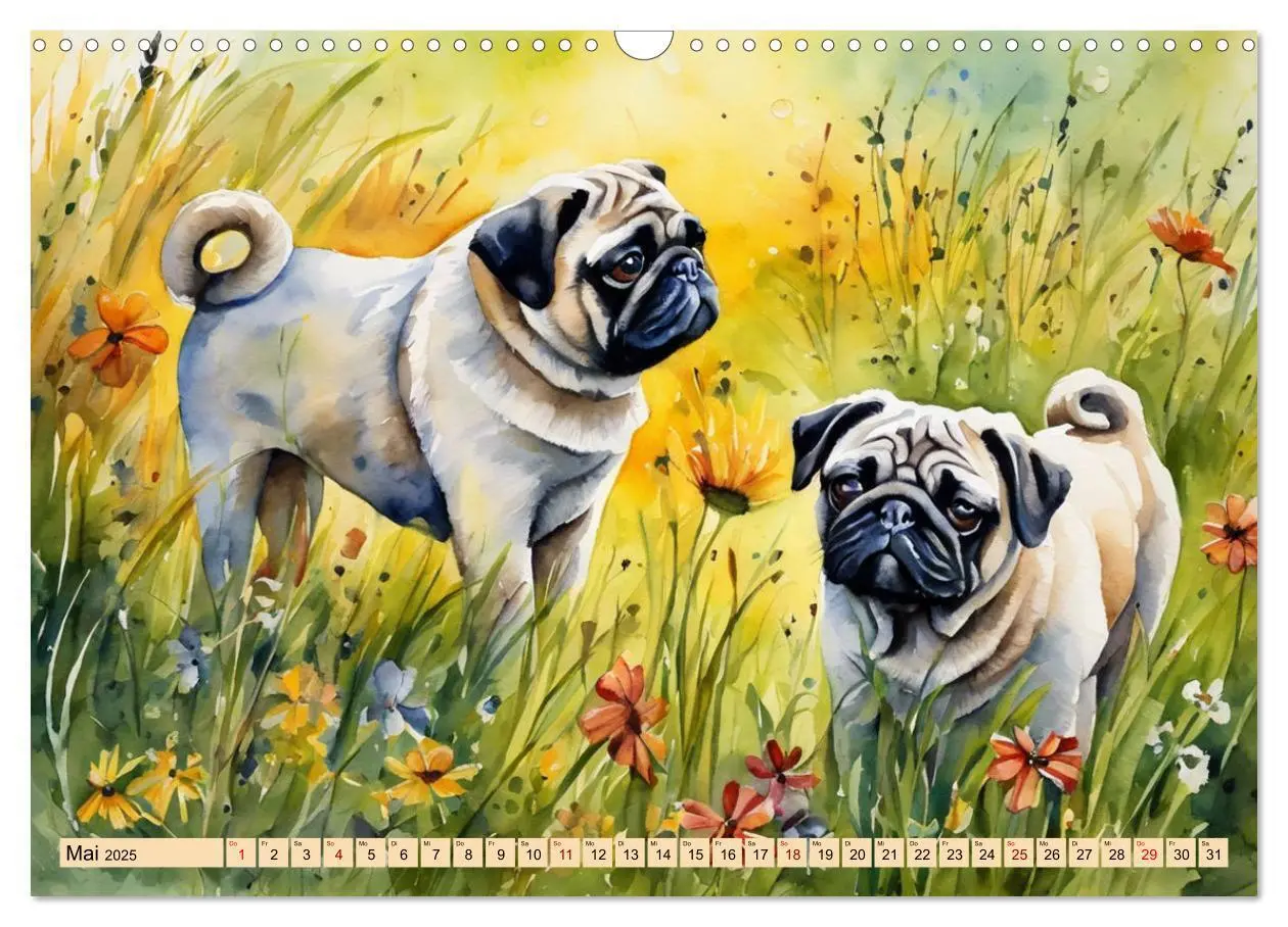 Bild: 9783383827075 | Knuffige Möpse (Wandkalender 2025 DIN A3 quer), CALVENDO...