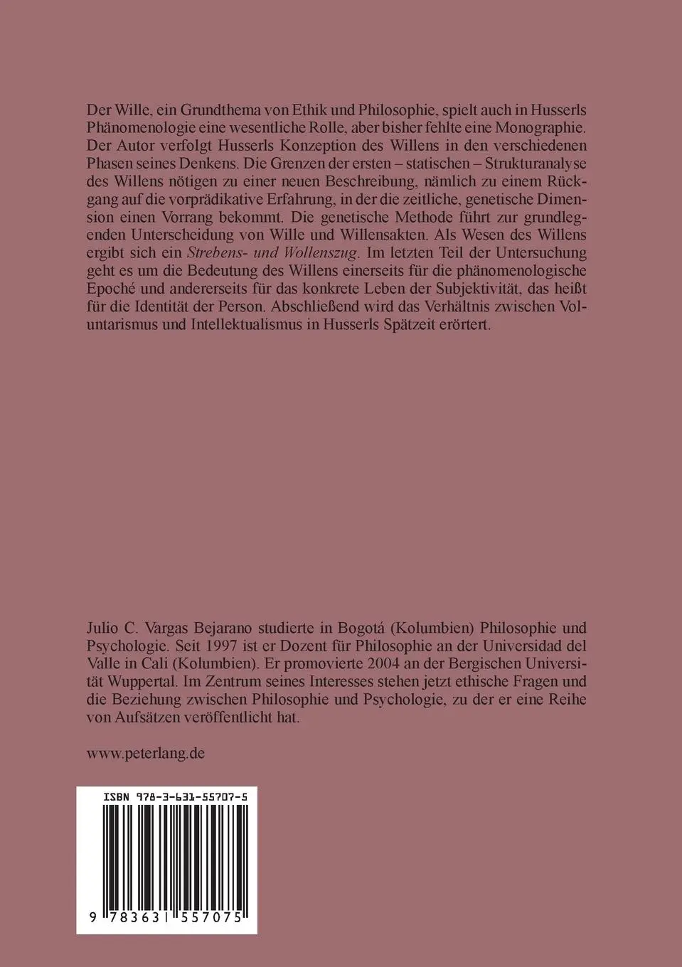 Rückseite: 9783631557075 | Phänomenologie des Willens | Julio C. Vargas Bejarano | Taschenbuch