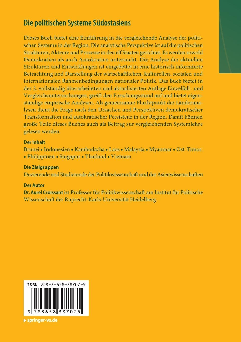 Rückseite: 9783658387075 | Die politischen Systeme Südostasiens | Eine Einführung | Croissant