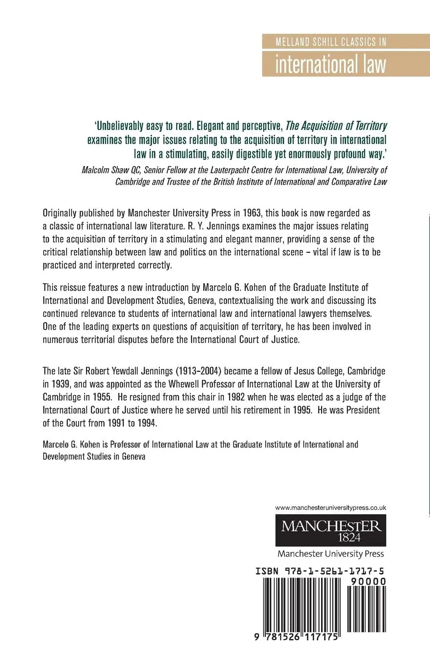 Rückseite: 9781526117175 | The acquisition of territory in international law | R. Y. Jennings