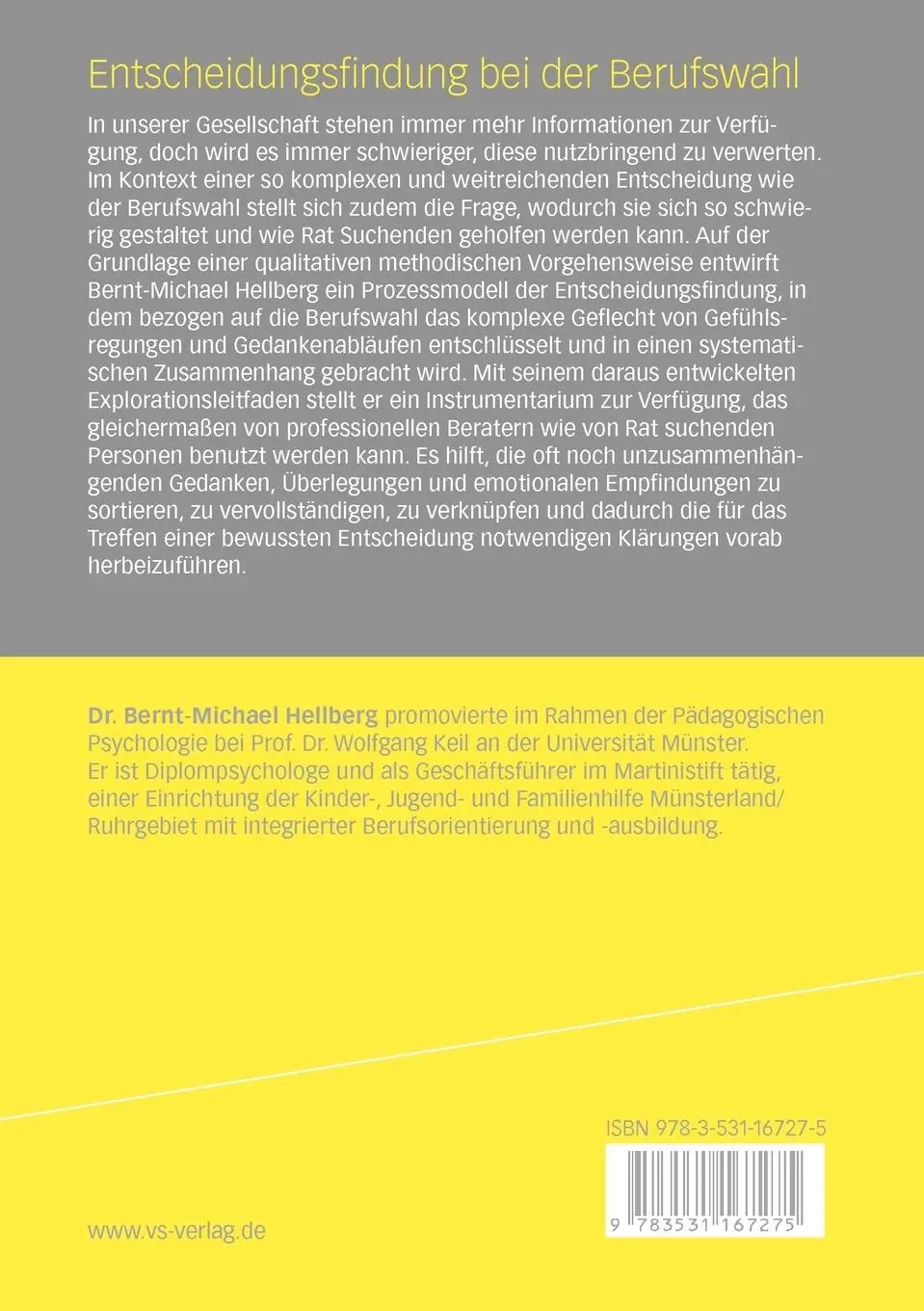 Rückseite: 9783531167275 | Entscheidungsfindung bei der Berufswahl | Bernt-Michael Hellberg