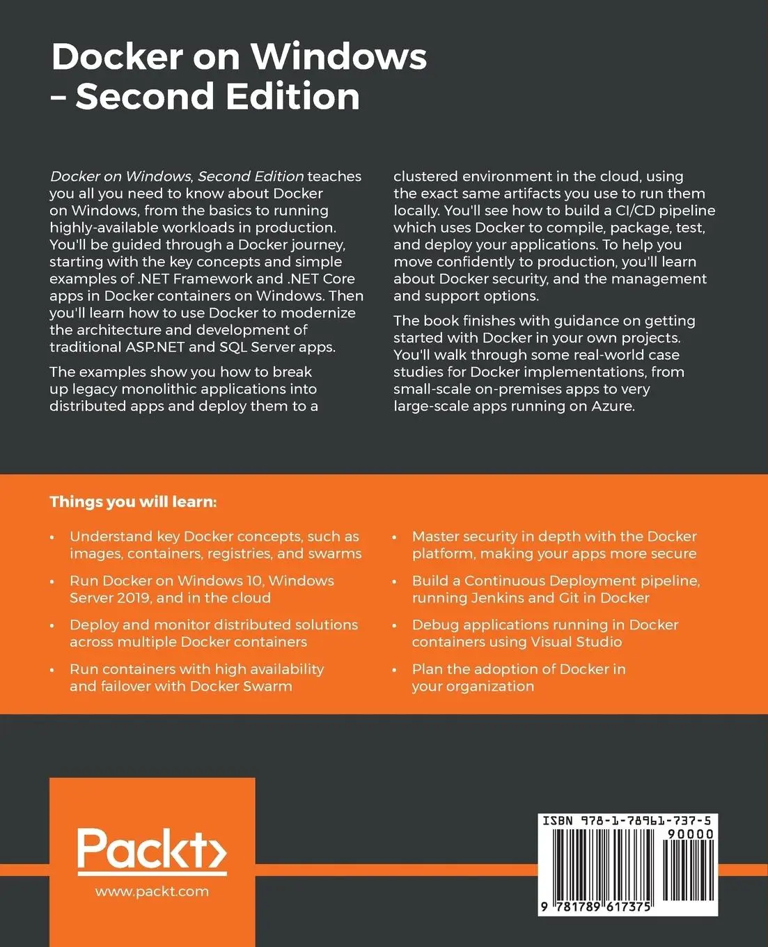 Rückseite: 9781789617375 | Docker on Windows - Second Edition | Elton Stoneman | Taschenbuch