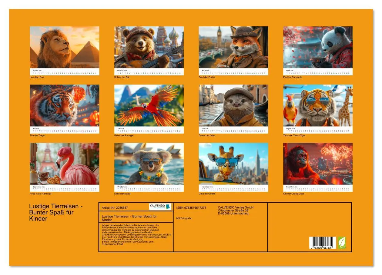Bild: 9783516617375 | Lustige Tierreisen - Bunter Spaß für Kinder (Wandkalender 2026 DIN...