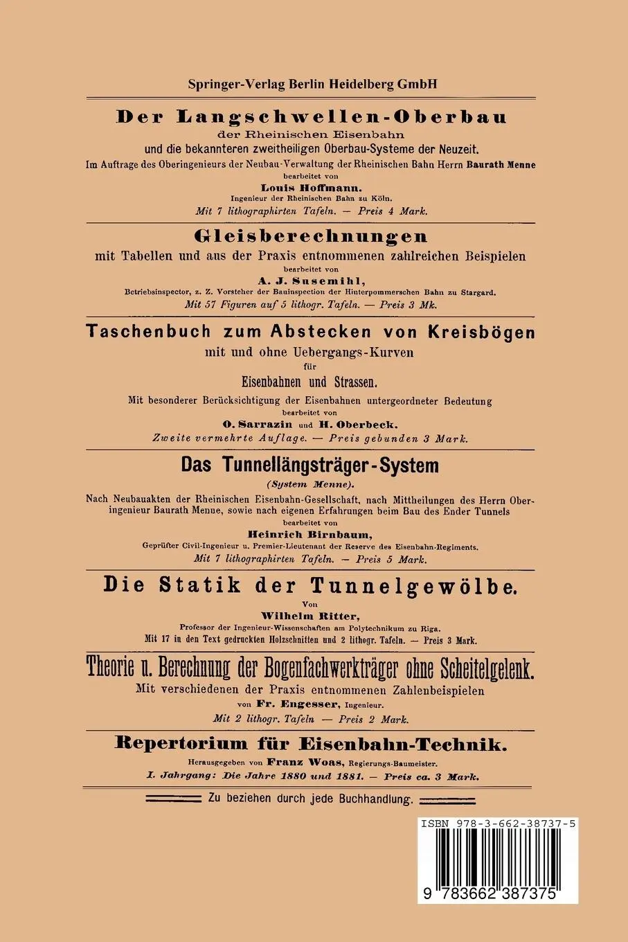 Rückseite: 9783662387375 | Der eiserne Oberbau mit besonderer Berücksichtigung einer...