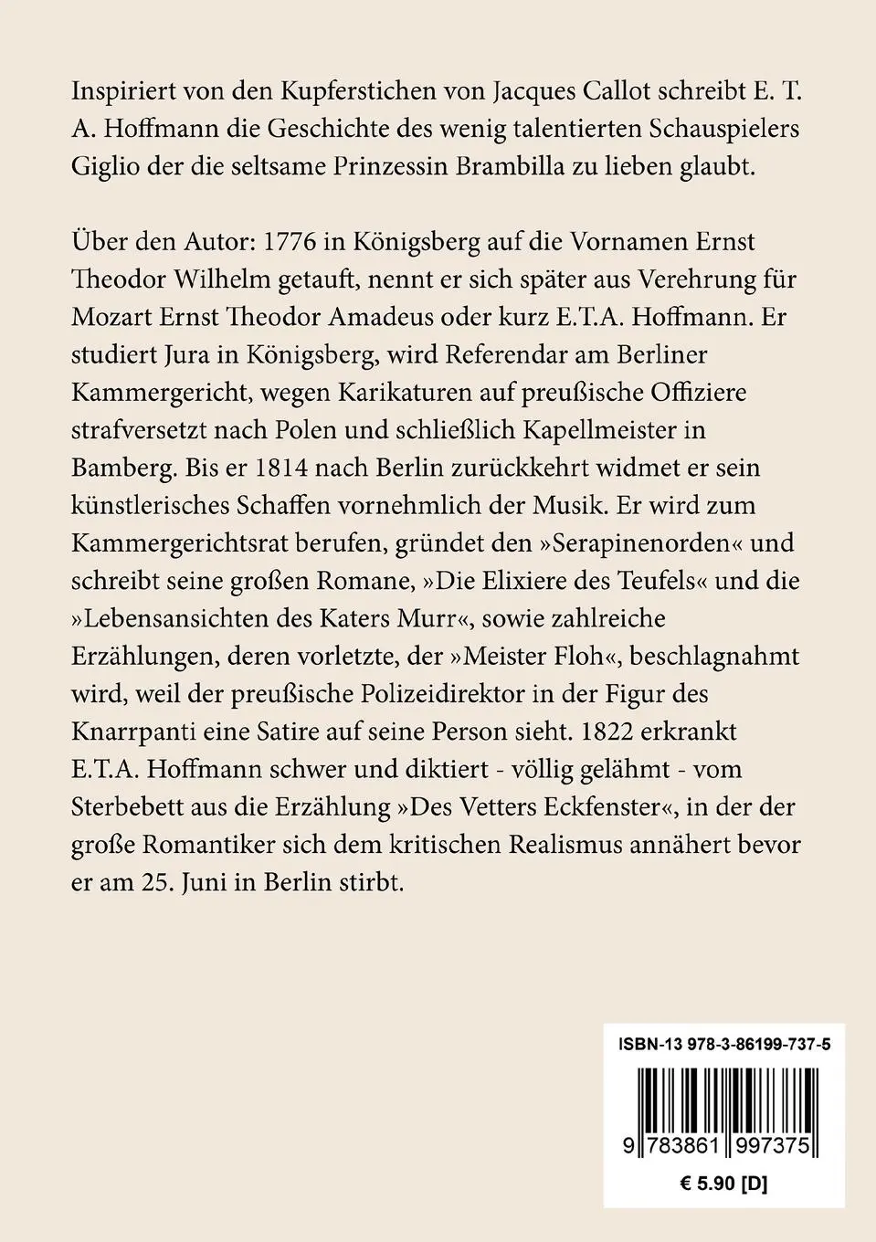 Rückseite: 9783861997375 | Prinzessin Brambilla | Ein Capriccio nach Jakob Callot | Hoffmann