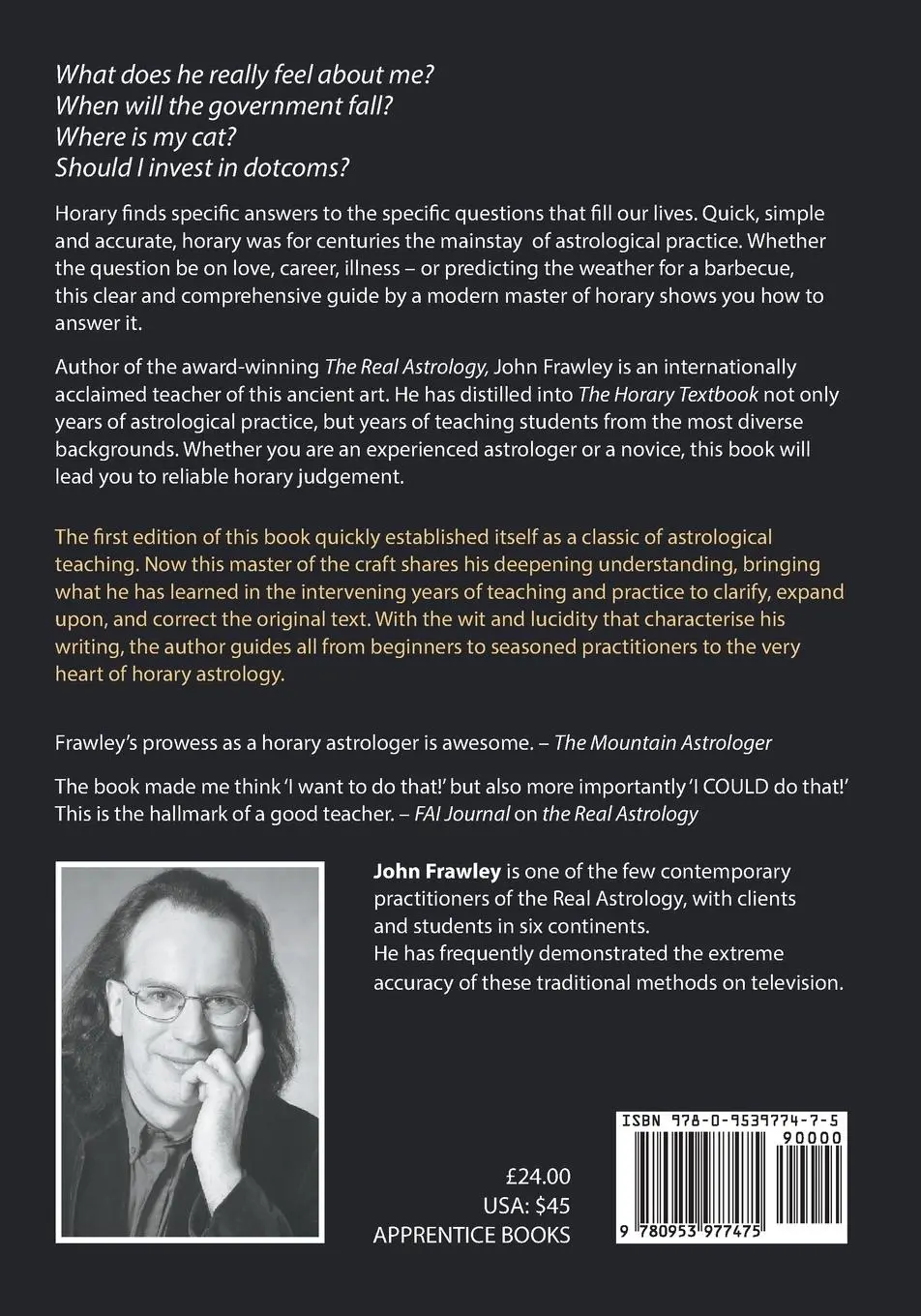 Rückseite: 9780953977475 | The Horary Textbook - Revised Edition | John Frawley | Taschenbuch