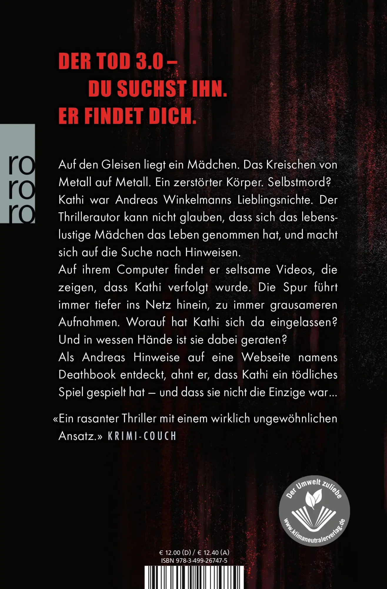 Rückseite: 9783499267475 | Deathbook | Andreas Winkelmann | Taschenbuch | 448 S. | Deutsch | 2015