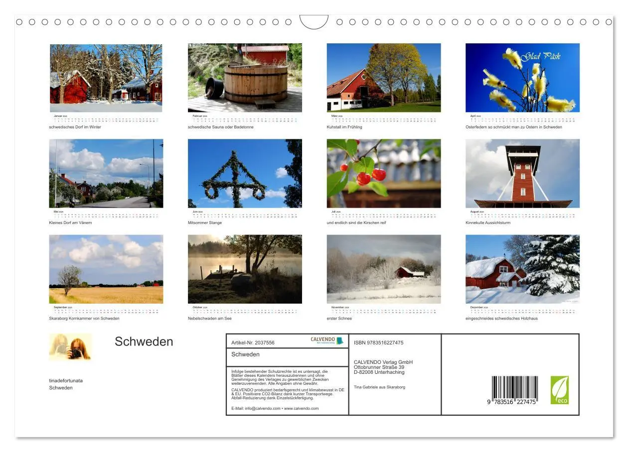 Bild: 9783516227475 | Schweden (Wandkalender 2026 DIN A3 quer), CALVENDO Monatskalender