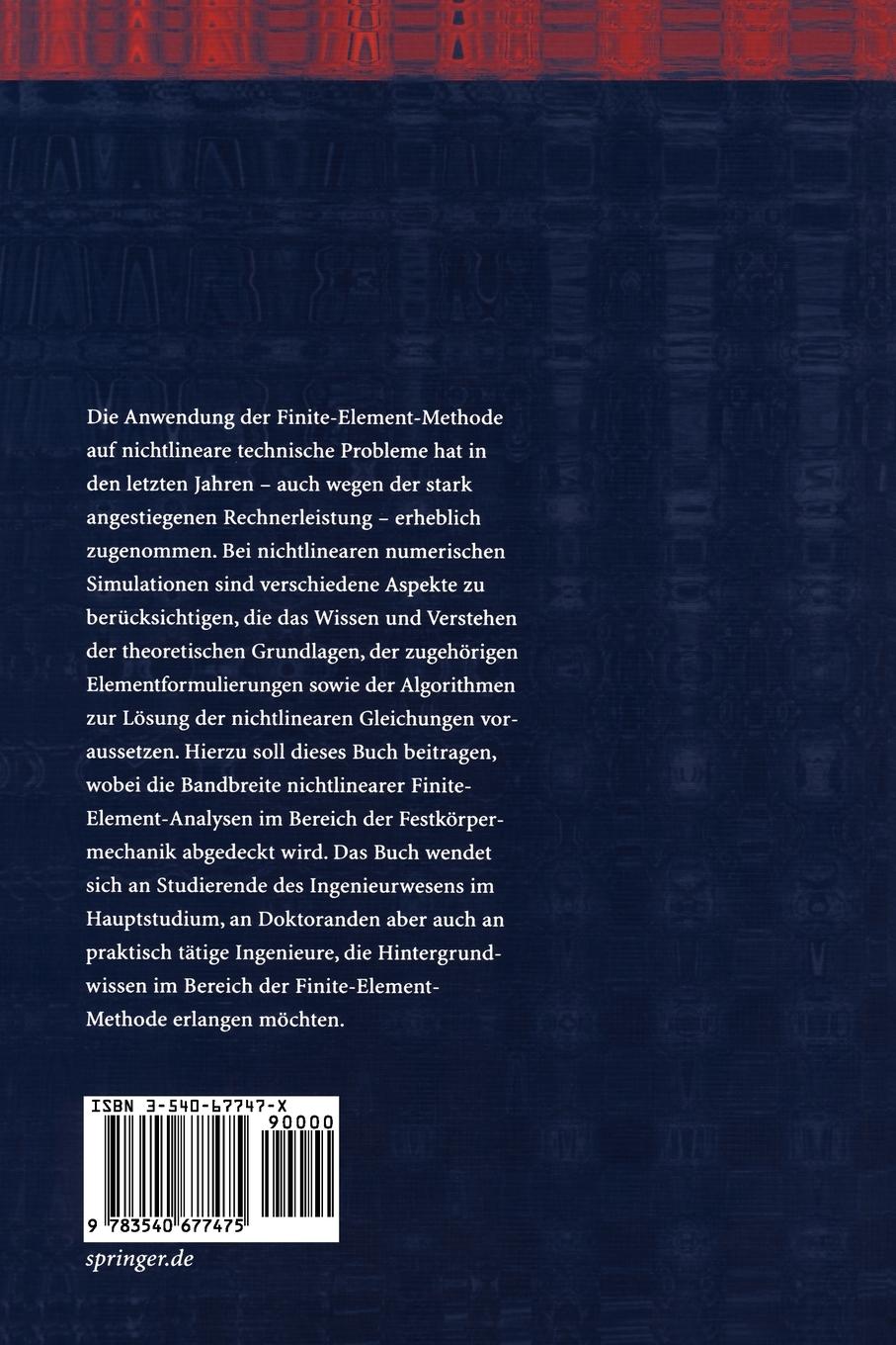 Rückseite: 9783540677475 | Nichtlineare Finite-Element-Methoden | Peter Wriggers | Taschenbuch