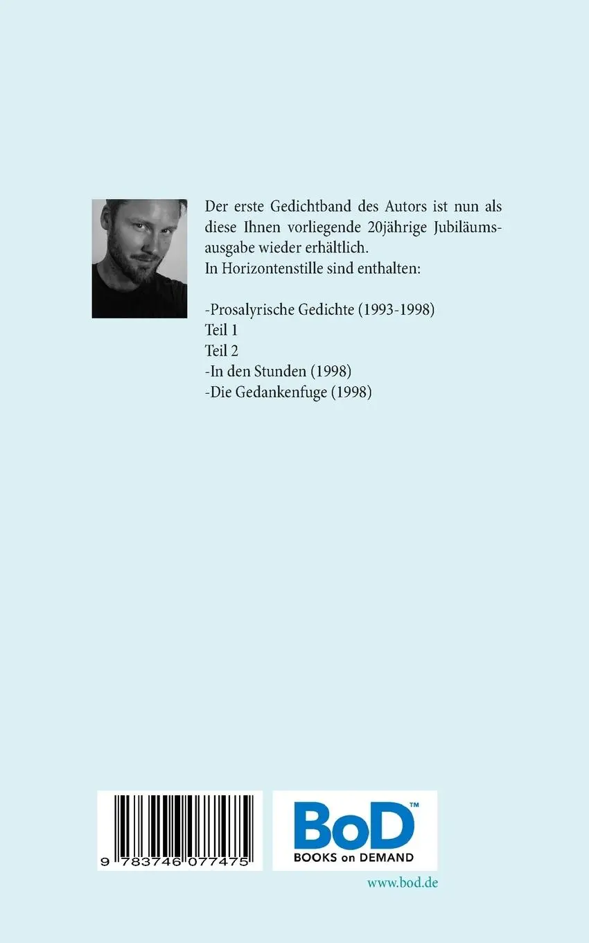 Rückseite: 9783746077475 | Horizontenstille | Gedichte aus den Jahren 1993-1998 | Pascal Debra
