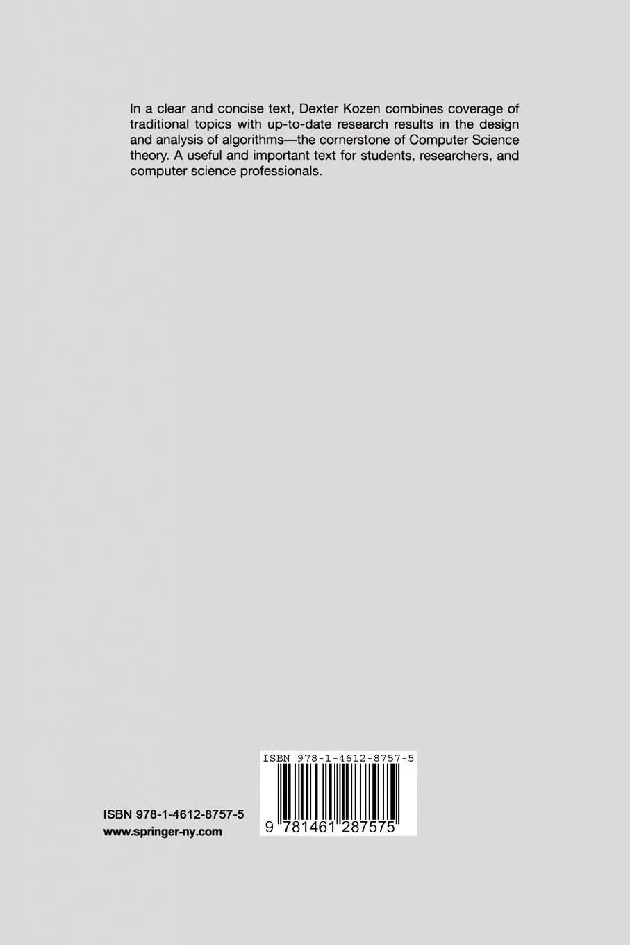 Rückseite: 9781461287575 | The Design and Analysis of Algorithms | Dexter C. Kozen | Taschenbuch
