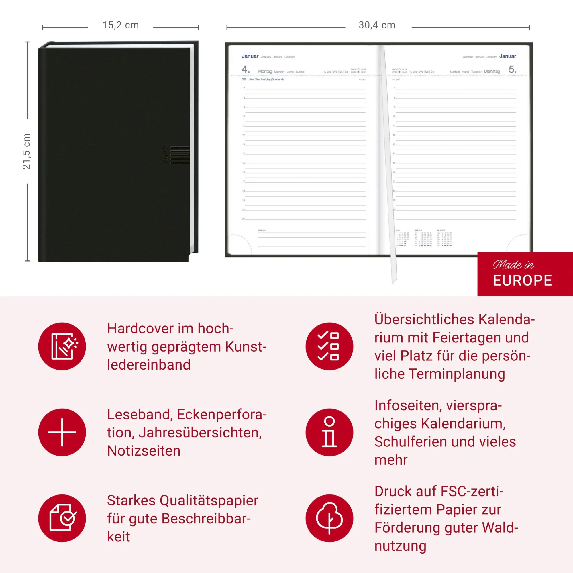 Bild: 9783756417575 | Tages-Cheftimer A5, schwarz 2027 | Heye | Buch | Bürokalender Heye