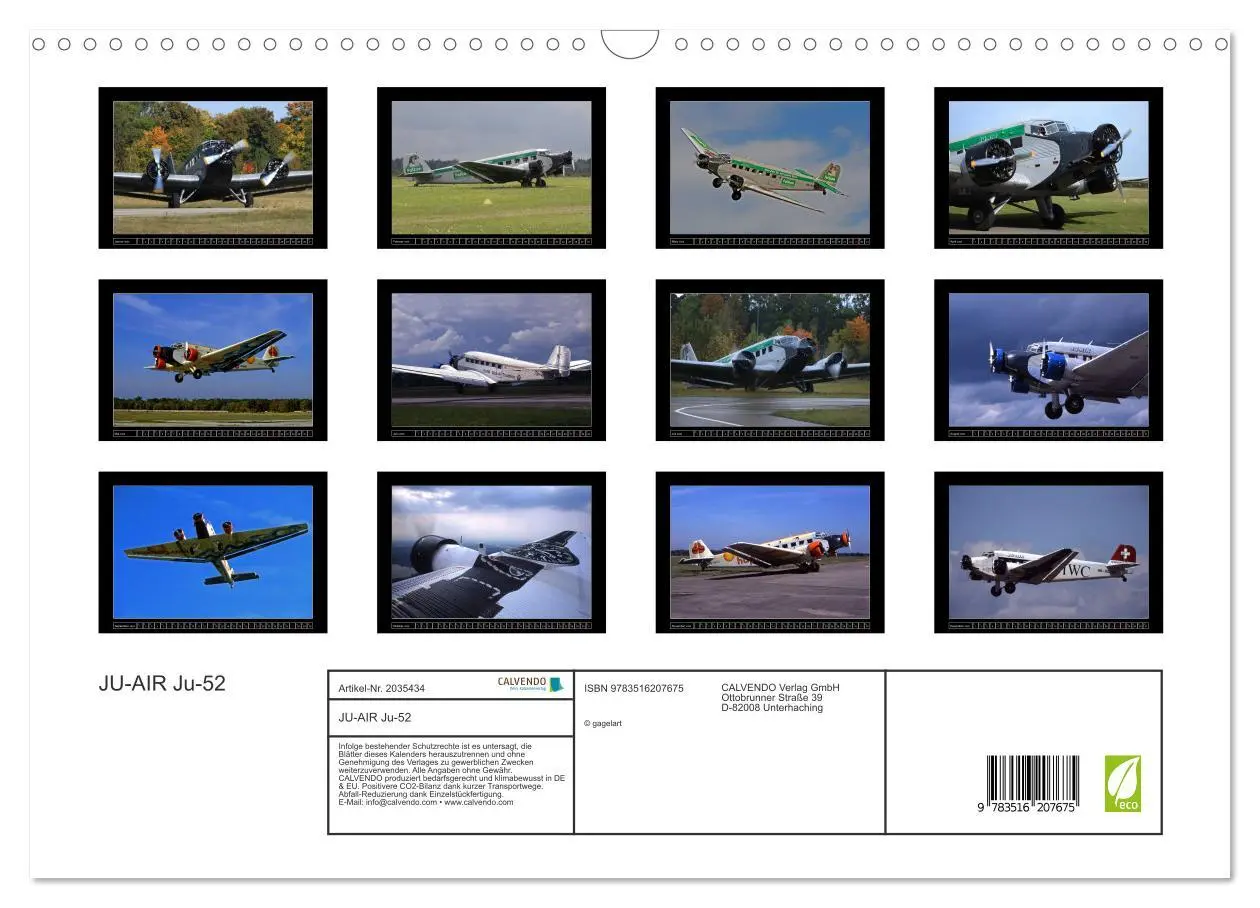 Bild: 9783516207675 | JU-AIR Ju-52 (Wandkalender 2026 DIN A3 quer), CALVENDO Monatskalender
