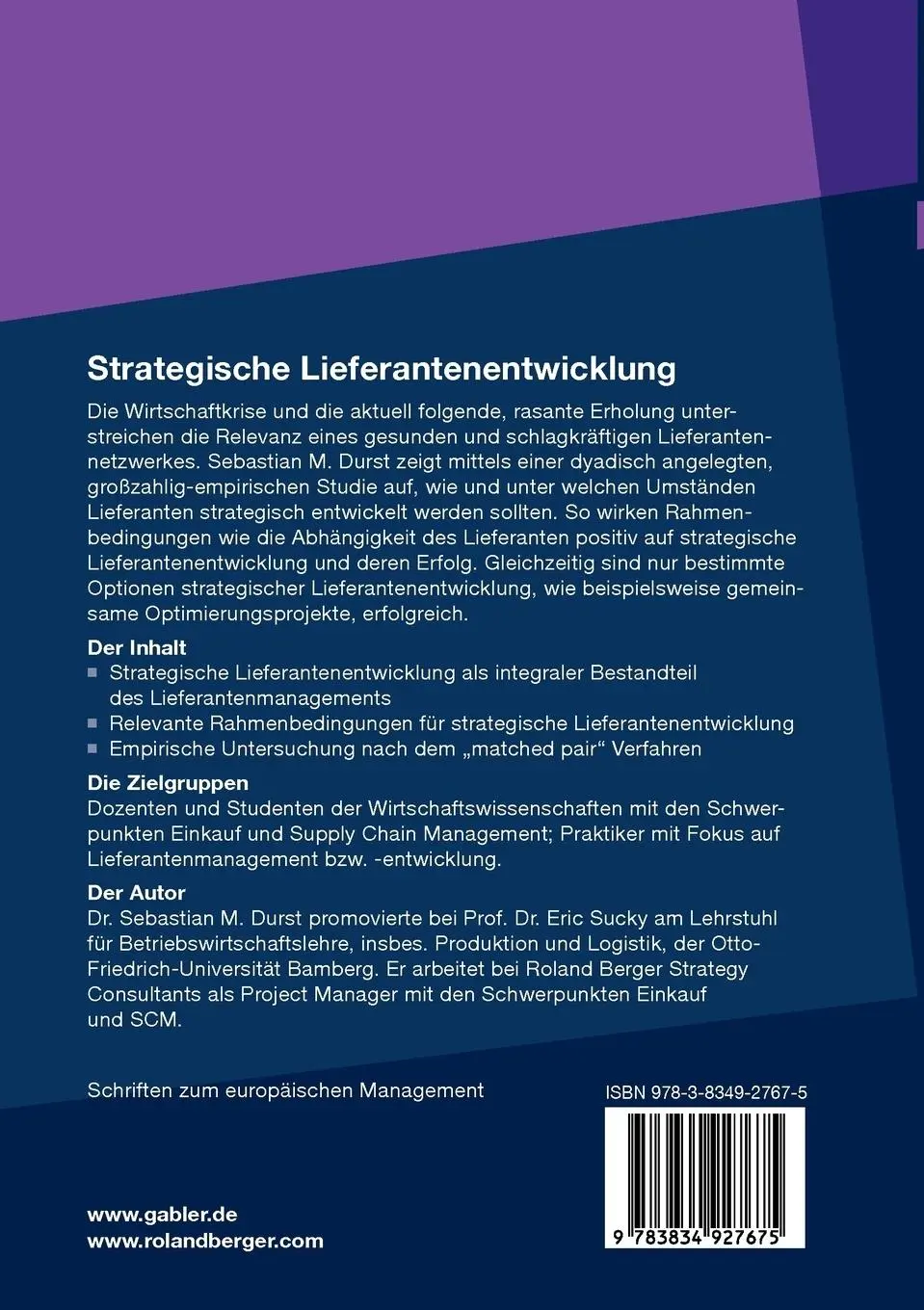Rückseite: 9783834927675 | Strategische Lieferantenentwicklung | Sebastian Durst | Taschenbuch