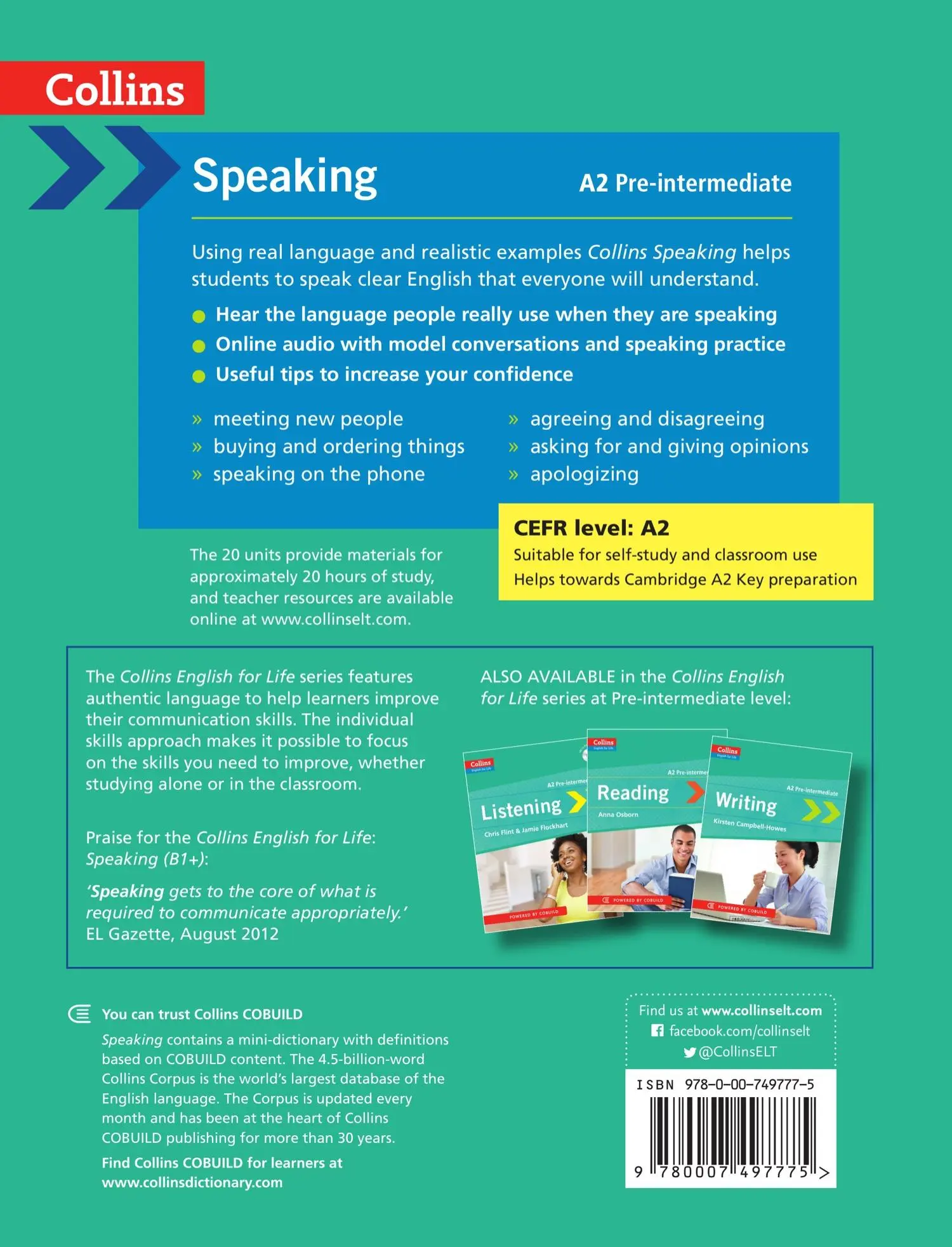 Rückseite: 9780007497775 | Speaking | A2 | Rhona Snelling | Taschenbuch | Kartoniert / Broschiert