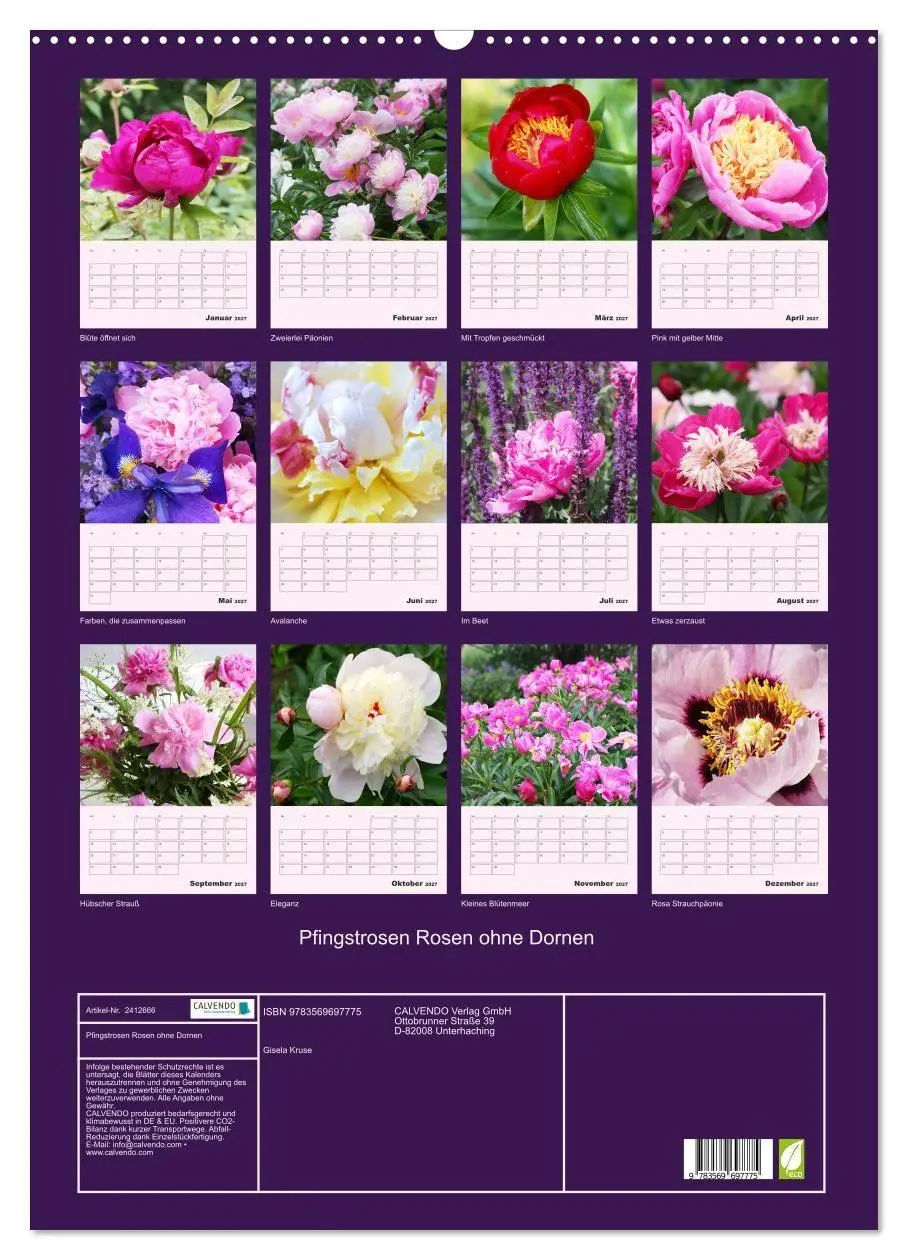 Bild: 9783569697775 | Pfingstrosen Rosen ohne Dornen (Wandkalender 2027 DIN A2 hoch),...