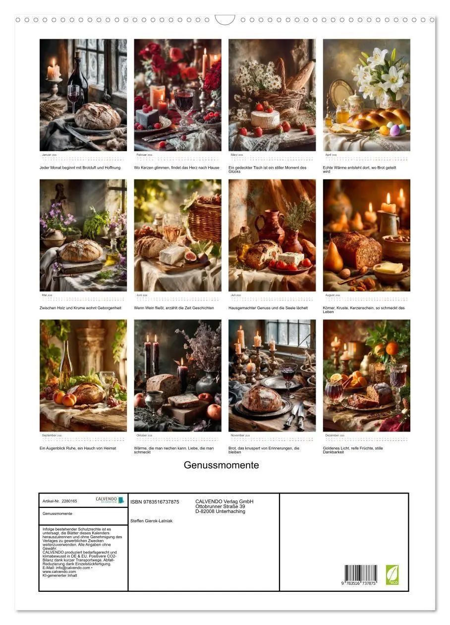 Bild: 9783516737875 | Genussmomente (Wandkalender 2026 DIN A2 hoch), CALVENDO Monatskalender