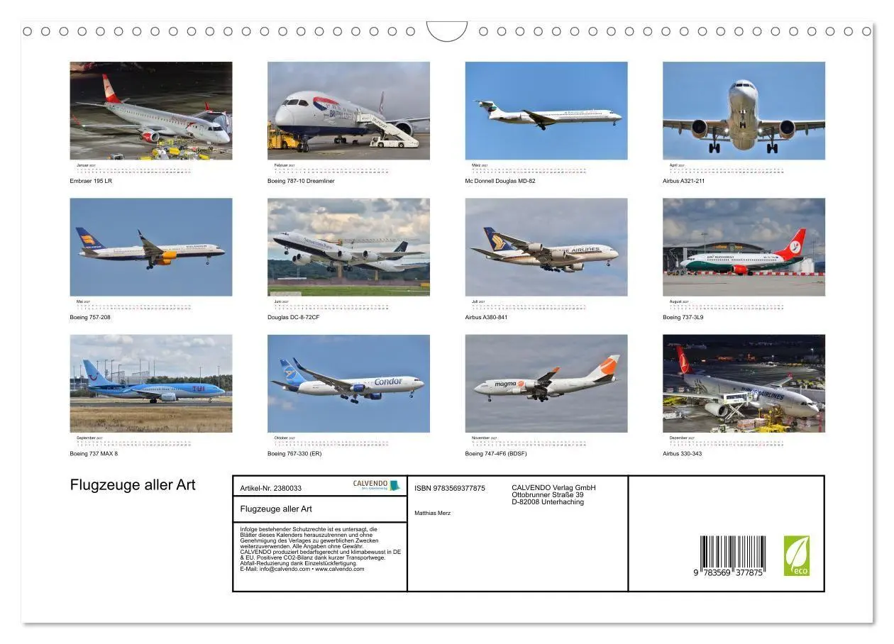 Bild: 9783569377875 | Flugzeuge aller Art (Wandkalender 2027 DIN A3 quer), CALVENDO...