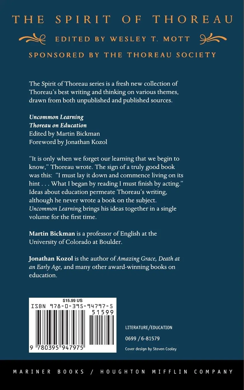Rückseite: 9780395947975 | Uncommon Learning | Thoreau on Education | Henry David Thoreau | Buch