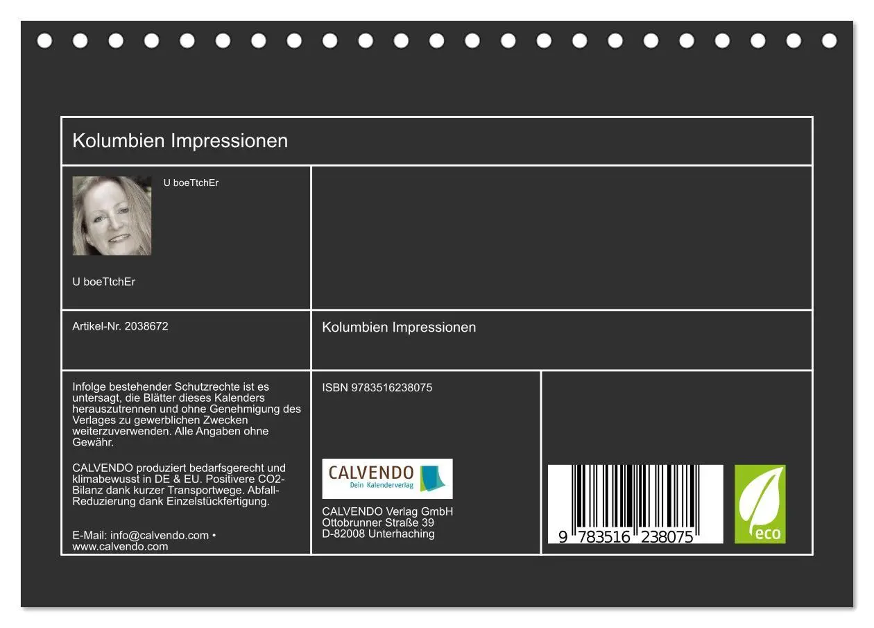 Bild: 9783516238075 | Kolumbien Impressionen (Tischkalender 2026 DIN A5 quer), CALVENDO...