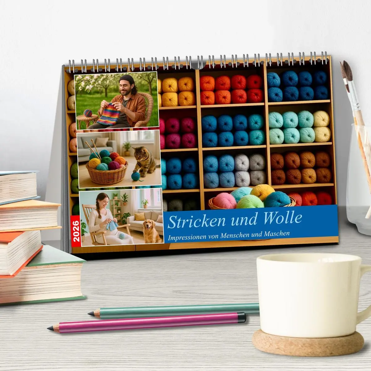 Bild: 9783516618075 | Stricken und Wolle (Tischkalender 2026 DIN A5 quer), CALVENDO...