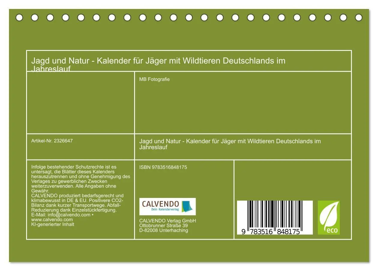 Bild: 9783516848175 | Jagd und Natur - Kalender für Jäger mit Wildtieren Deutschlands im...