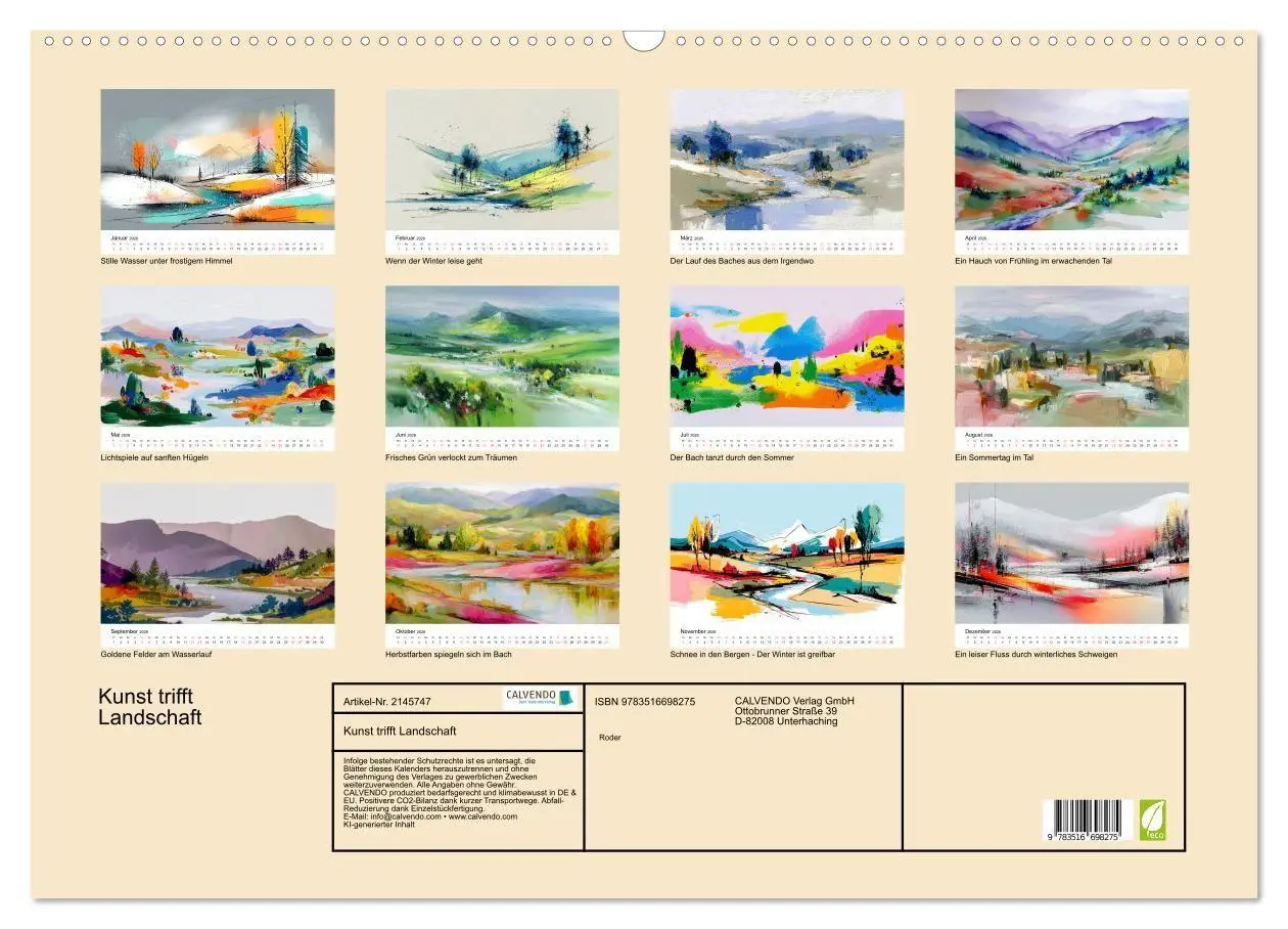 Bild: 9783516698275 | Kunst trifft Landschaft (Wandkalender 2026 DIN A2 quer), CALVENDO...
