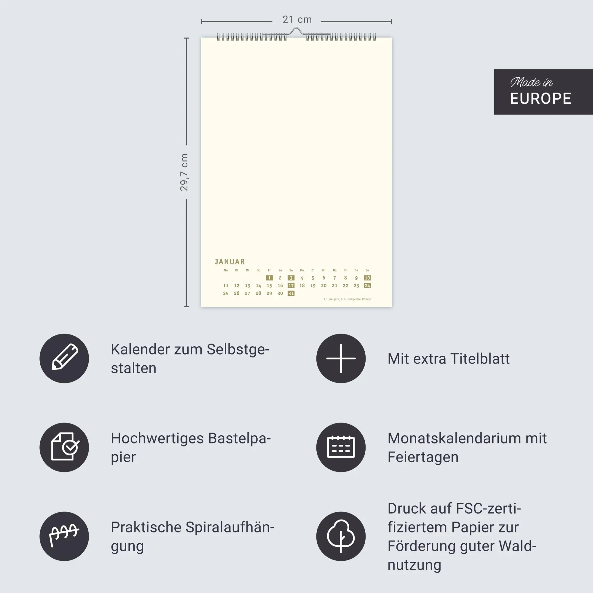 Bild: 9783756418275 | Premium-Bastelkalender gold A4 2027 | Heye | Kalender | Spiralbindung