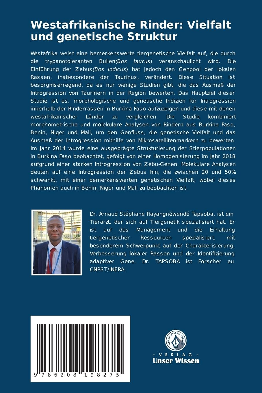 Rückseite: 9786208198275 | Westafrikanische Rinder: Vielfalt und genetische Struktur | Tapsoba