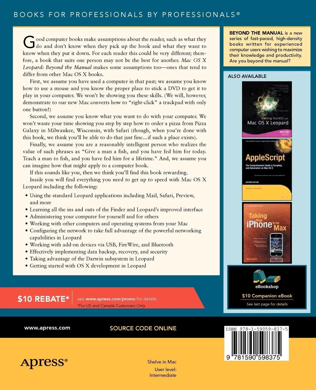 Rückseite: 9781590598375 | Mac OS X Leopard | Beyond the Manual | Mike Lee (u. a.) | Taschenbuch