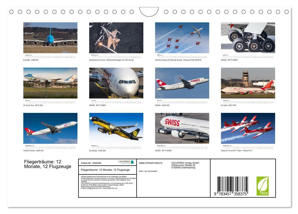 Bild: 9783457358375 | Fliegerträume: 12 Monate, 12 Flugzeuge (Wandkalender 2026 DIN A4...