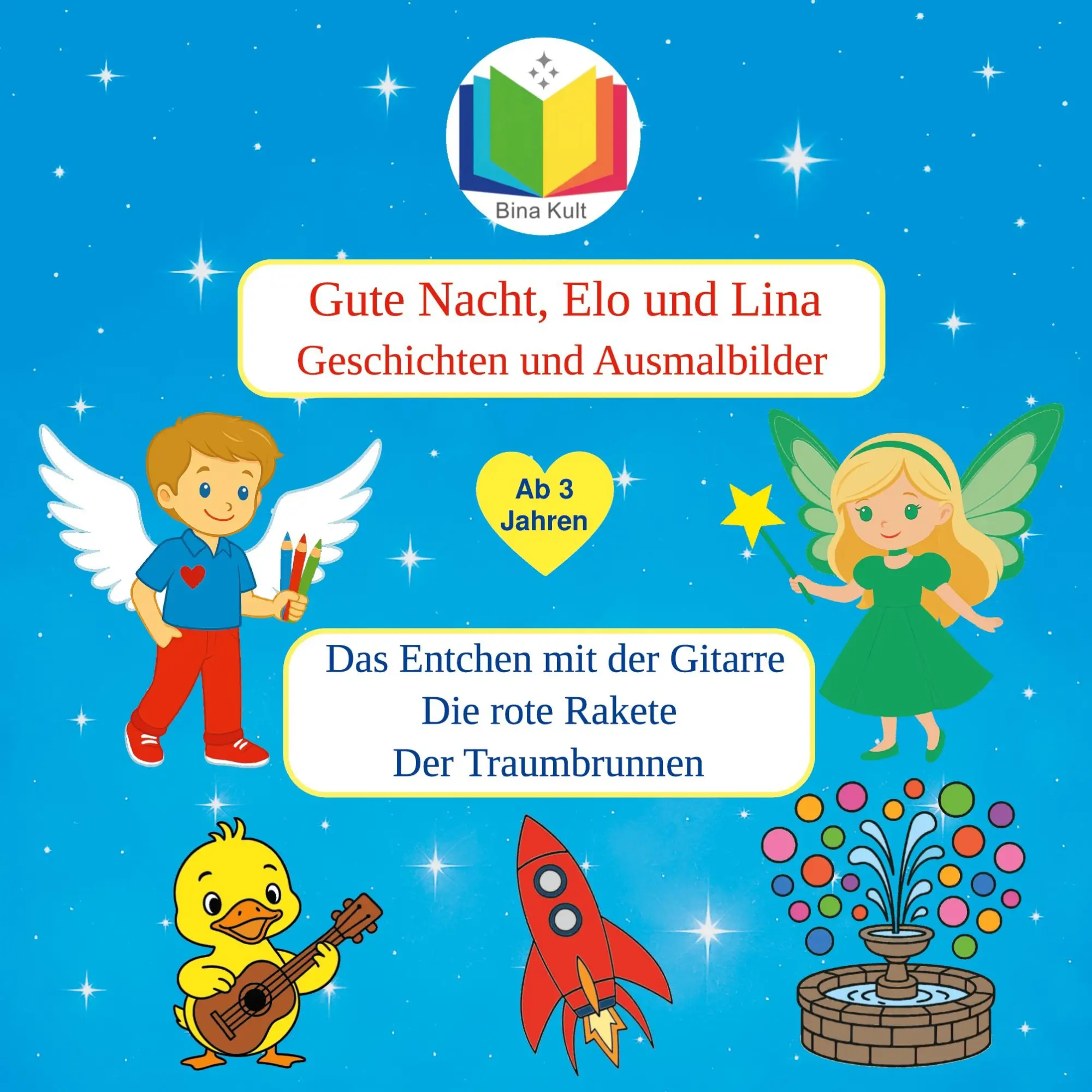 Cover: 9783695198375 | Gute Nacht, Elo und Lina | Geschichten und Ausmalbilder | Bina Kult